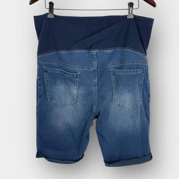 Paisley Sky Maternity Denim Shorts XL Full Panel Blue Stretch Bermuda High Rise - Picture 2 of 7